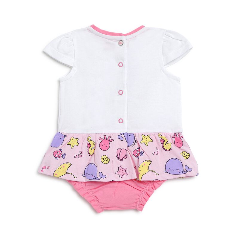 Girls Medium Pink Printed Short Sleeve Romper image number 1